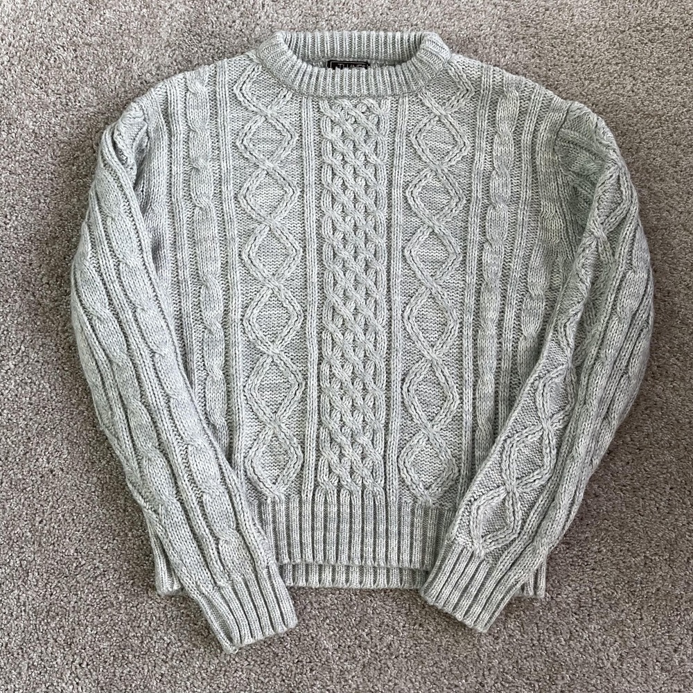 Vintage Thane Sweater Mens Large Gray Cable Knit Crewneck Pullover Heavyweight